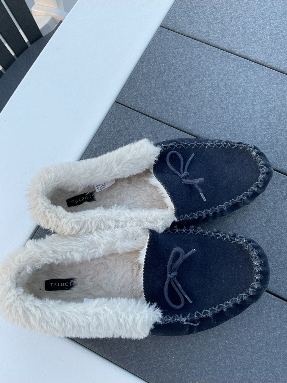 Nautica Navy Blue Faux-Fur Lined Moccasin Slippers - Picture 2 of 5